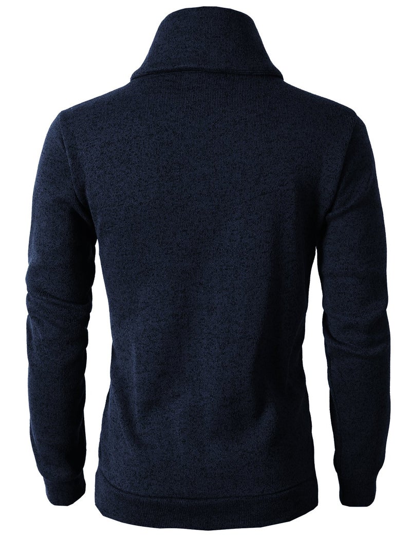 H2H Men's Casual Pullover Polo Sweater Shawl Collar Slim Fit Freece Sweatershirt Navy US L/Asia XL (KMOSWL036) - Image 4